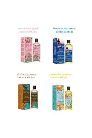 Akçay İstanbul + Japon Kiraz Çiçeği + Mandalina + Tütün Kolonyası 4 x 250 ML