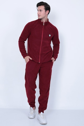 Lukitus Tam Fermuarlı Polar Erkek Eşofman Takımı Bordo