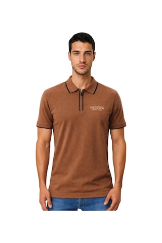 Arma Ar-ma Erkek Polo Yaka Tişört Baskisiz Basic Yaka Fermuarli Örme Kumaş Regular Fit %100 Pamuk 30/1 Çift Toplama Penye Pike Y31374356602 Kahverengi-k7