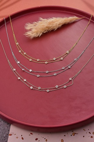 925 Ayar Gümüş Zirkon Taşlı 2 Li Kolye Altın