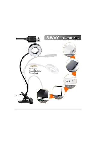 Kıskaçlı 3 Renk Masa Lambası Işık Şiddeti Rengi Ayarlanabilir Usb