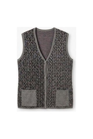 Onno Style Women Çelik Örgü Klasik Leopar Desen Triko Yelek Gri