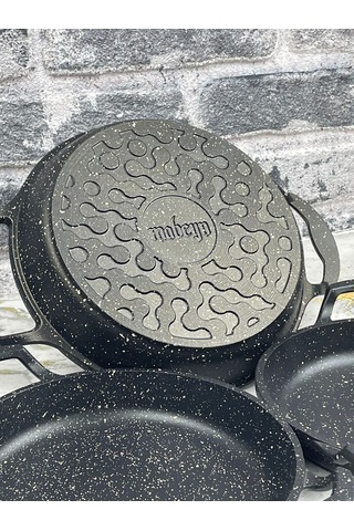 Mabeyn 3'lü Set Döküm Siyah Granit Sahan Tava 22cm-20cm-18cm 3lü