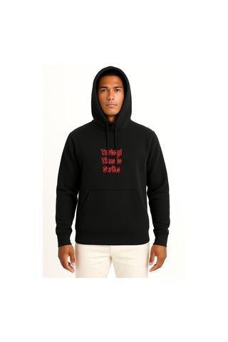 Kapüşonlu Turkey Time To Strike Anime Göğüs Baskılı Unisex Sweatshirt Siyah