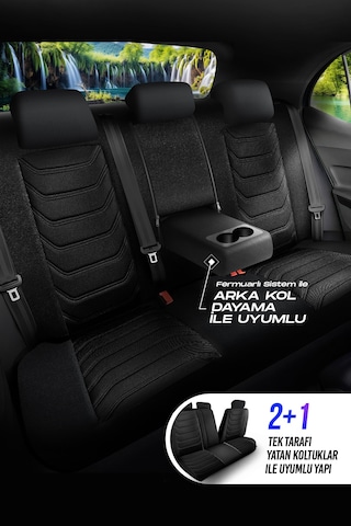 Siyah - Gri Panda Manavgat Serısı Lakos Kumaş Oto Koltuk Kılıfı - Tam Set