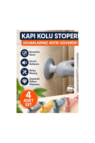 Mucit Home Kapı Koruma Seti 4 Adet Silikon Pencere Kapı Kolu Koruma Seti Duvar Çarpışma Önleyici