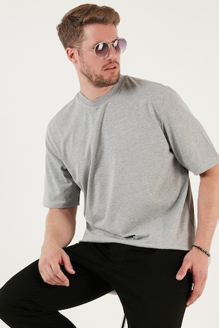 Buratti Pamuklu Oversize Bisiklet Yaka Basic Erkek T Shirt 5902365 Gri Melanj