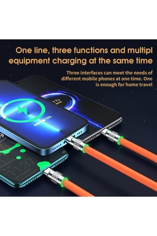 Didadodo Turuncu 100/120w 3-in-1 Şarj Kablosu 120cm Mikro-usb/tip-c, Çoklu Usb Cep Telefonu Şarj Kabloları Xiaomi Huawei Samsung Uyumlu İçin Turuncu