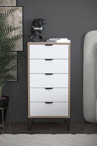 Sarmobi Arden 5 Çekmeceli Şifonyer , Çamaşırlık Beyaz