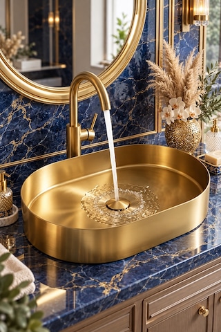 Alfas Aura Oval 60x40cm Pvd Gold Tezgah Üstü Çanak Lavabo 304 Paslanmaz Çelik 2.0mm