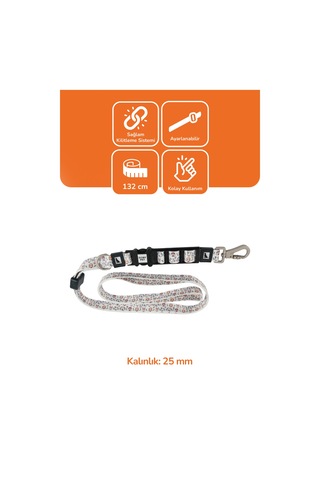 Köpekler İçin Dayanıklı Ve Güvenli, Desenli Eller Serbest Gezdirme Tasması 25mm Gri
