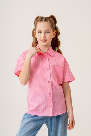 Kız Çocuk Bebe Yaka Yarım Kol Gömlek 3171 Pembe