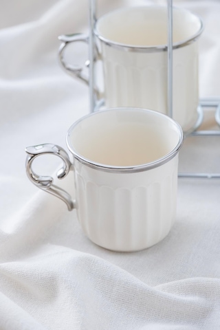 4 Kişilik Standlı Porselen Kupa Takımı Seti Beyaz