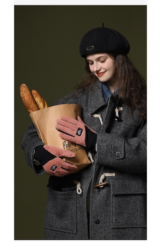 Snapbuy Unisex Kışlık, Parmak Açılır Dokunmatik, Kalın Peluş Eldiven Pembe