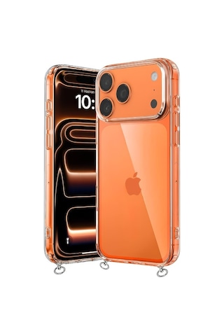 Hippi Apple Uyumlu iPhone 17 Pro Şeffaf Askılı Telefon Kılıf Beyaz - Şeffaf