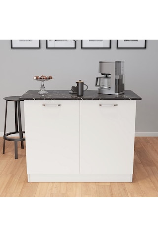 Patentli 120lik Benzila Ada Mutfak, Mutfak Adası, Çok Amaçlı Dolap, Mutfak Masası Siyah - Beyaz