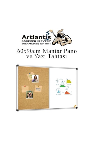 Artlantis Çift Fonksiyonlu Yazı Tahtası Ve Mantar Pano 60x90 Cm 1 Adet Alüminyum Çerçeveli Mantar Panolu Yazı Tah Genel