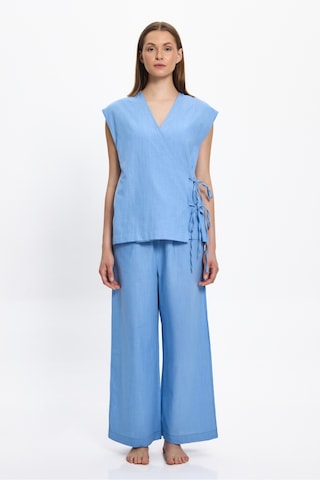 Toosalty Kadın Mavi Kısa Kollu %100 Cotton Kruvaze Top 25pl03st Mavi