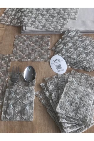 Bezos Sofra Takımı Orion Gardenya Keten Yemek Takımı 160x260 Masa Seti 26 Parça Runner Set Platin Bezos1