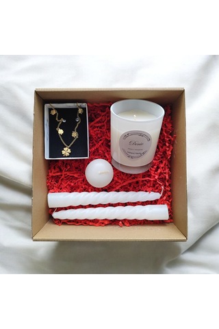 Denic Hediye Seti Kokulu Beyaz Bardak Mum Yonca Kolye Burgulu Mum Yüzen Mum