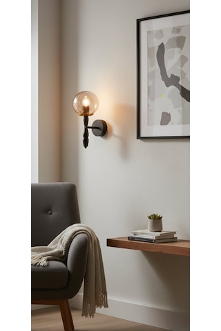 İskandinav Tarzı 2 Adet Modern Camlı Siyah Aplik Cafe, Restoran, Toplantı Salonu, Mağaza, Butik Siyah - Bal Camlı
