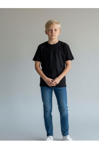 Zekids Çocuk Pamuklu Basic Yuvarlak Yaka T-shirt-16714 SIYAH