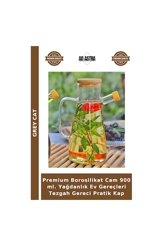 Premium Borosilikat Cam 900 Ml. Yağdanlık Ev Gereçleri Tezgah Gereci Pratik Kap Çok Renkli