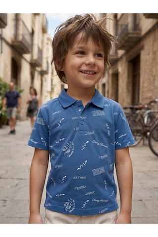 Ela Polo Yaka Erkek Çocuk T-shirt Mavi