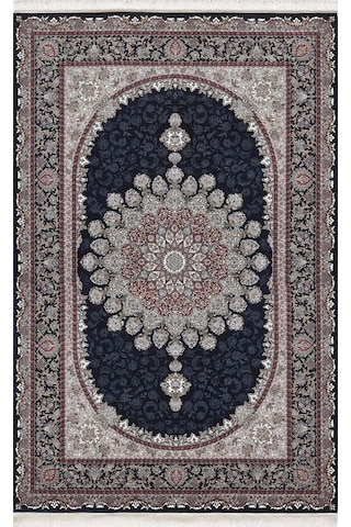 Saray Halı Alhambra Ah12a 120 Tarak Lüks Klasik Salon Halısı Özel Taban Dokulu Lacivert - Gri