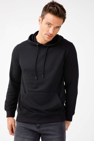 Igs İgs Erkek Siyah Modernfıt / Ekstra Dar Kalıp Kapşonlu Fermuarsız Sweatshirt Siyah