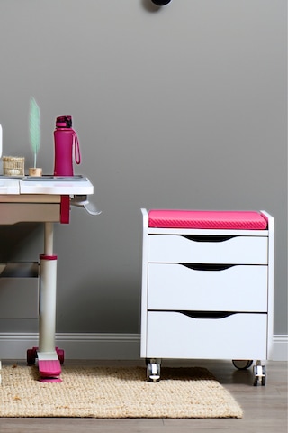 Creo Mobili Çekmeceli Tekerlekli Sirius Keson, Oturulabilir Ofis Ve Ev Komodini, Beyaz/fuşya