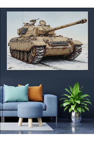 Çöl Kamuflajlı Savaş Tankı Dekoratif Kanvas - Mdf Ahşap Tablo