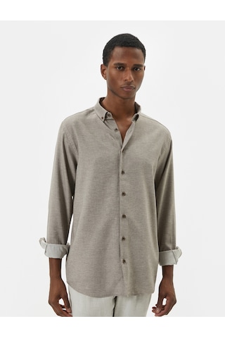 Koton Slim Fit Gömlek Klasik Yaka Uzun Kollu Düğmeli Kahverengi 4sam60023hw Kahverengi
