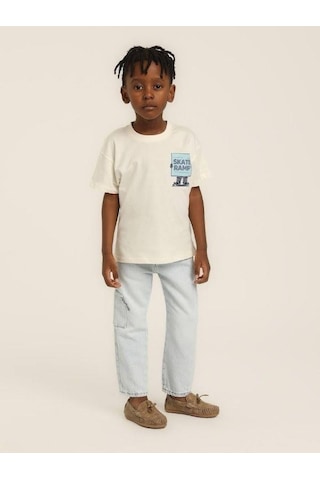 Escabel Erkek Çocuk Pamuklu Skate Baskıllı Tshirt-15641 KREM