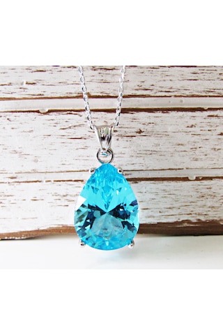Gümüş Aqua Damla Taşlı Kadın Kolye