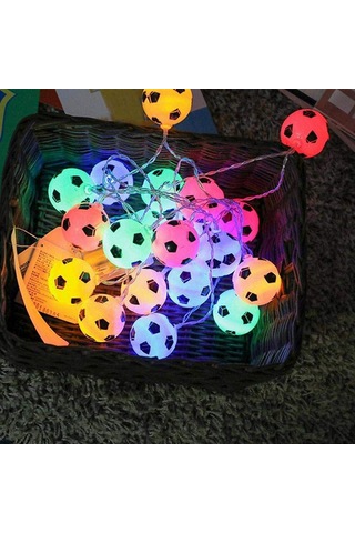 Hfambition Futbol Desenli Led Işık Zinciri - 3m 20 Işık Renkli, Pilli Spor Parti Bar Dekorasyon Aydınlatması