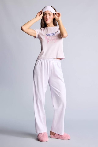 Defacto Pijama Takımı Baskılı Üst Alt H2022ax26smpn425 Pembe-pn425