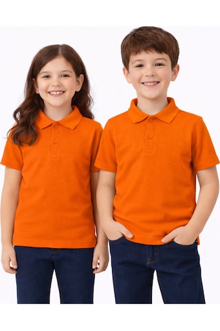 Store Okul Turuncu Polo Yaka Kısakol Tişörtleri Kıyafetleri Üniforması Çocuk Genç Turuncu