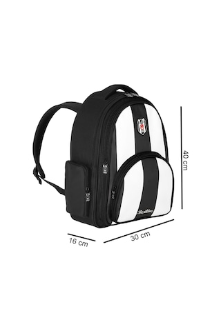 Beşiktaş 3 Bölmeli Çubuklu Suni Deri Okul Çantası + Kalemlik Siyah