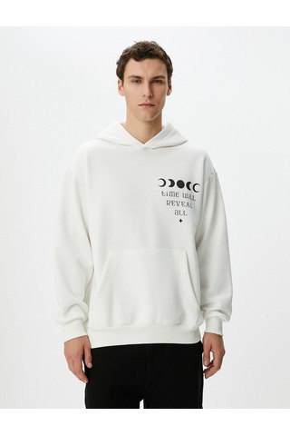 Koton Oversize Hoodie Arkası Baskılı Sloganlı Kanguru Cepli Beyaz 4sam70085mk Beyaz