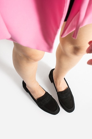 Dericia Shoes Shimmer Hakiki Deri Süet Kadın Kalın Topuklu Ayakkabı Siyah