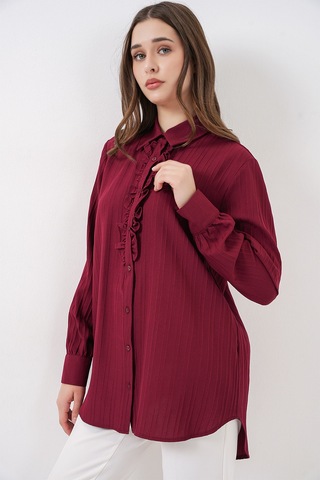 Bigdart Fırfırlı Uzun Gömlek Tunik 5953 - Bordo