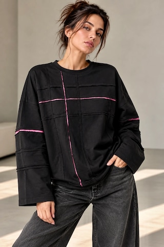 Bb Butik Basic Kontrast Dikiş Detaylı Oversize Uzun Kollu Sweatshirt Fk3535 siyah
