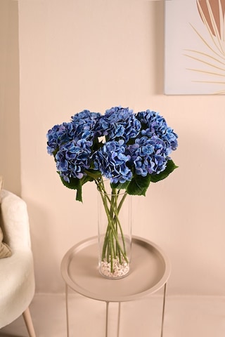 Saks Mavi Yapay Ortanca Çiçeği Tek Dal Premium Canlı Islak Dokulu 68 Cm