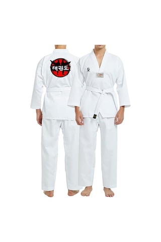 Dizispor Top Glory Fitilli Beyaz Yaka Baskılı A30 Taekwondo Elbisesi Dobok Beyaz