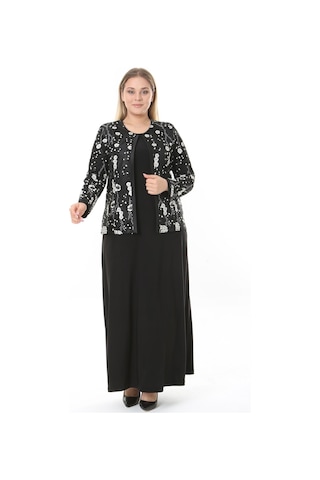 Ladies First Büyük Beden 3905 Siyah Ceket + Elbise Takım 001