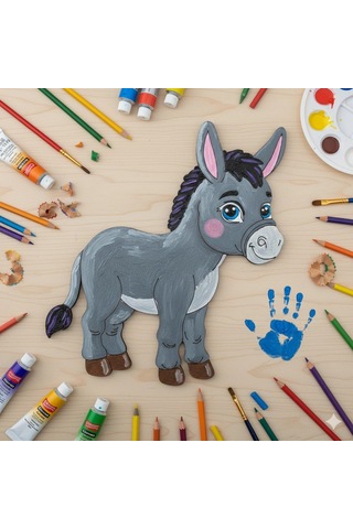 Boyanabilir Ahşap Eşek Figürü 15x13 Cm 10 Adet
