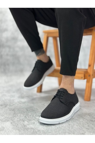DMR Elegance Ba0003 Bağcıklı Klasik Spor Keten Siyah Beyaz Taban Casual Erkek Ayakkabı Rekli