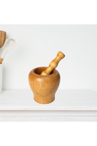 Homyl Mutfak Ahşap Harç Ve Havanya Set Sarımsak Zencefil Açık Kahverengi