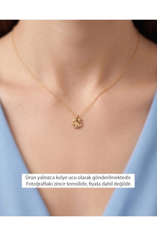 Üç Boyutlu Sade Minik Sincap 14 Ayar Altın Kolye Ucu